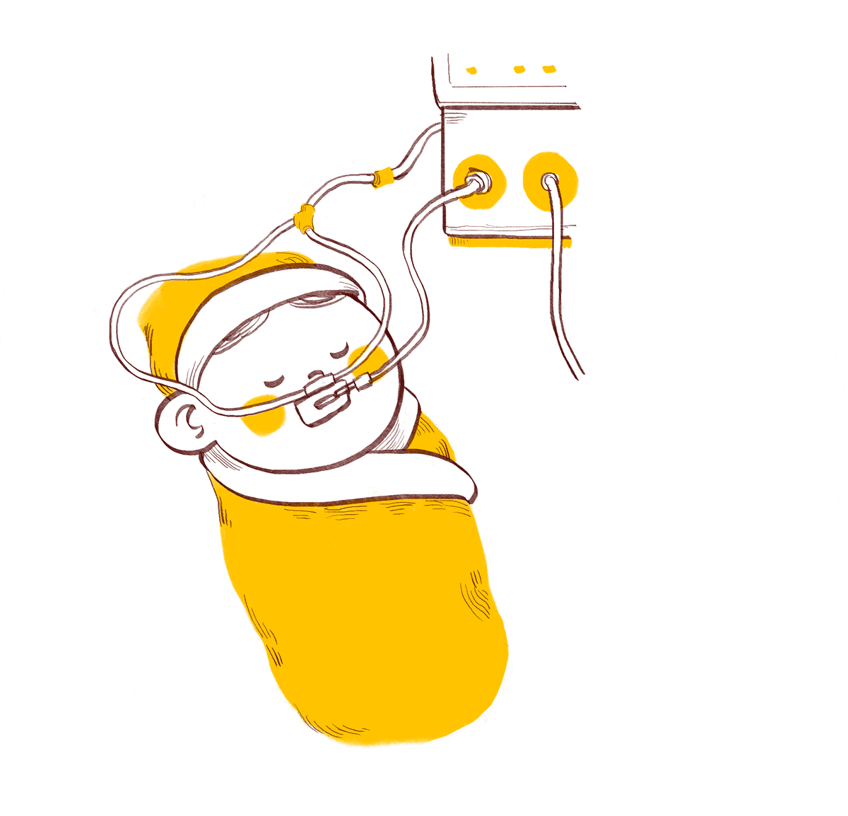Drawing of Baby with oxygen support