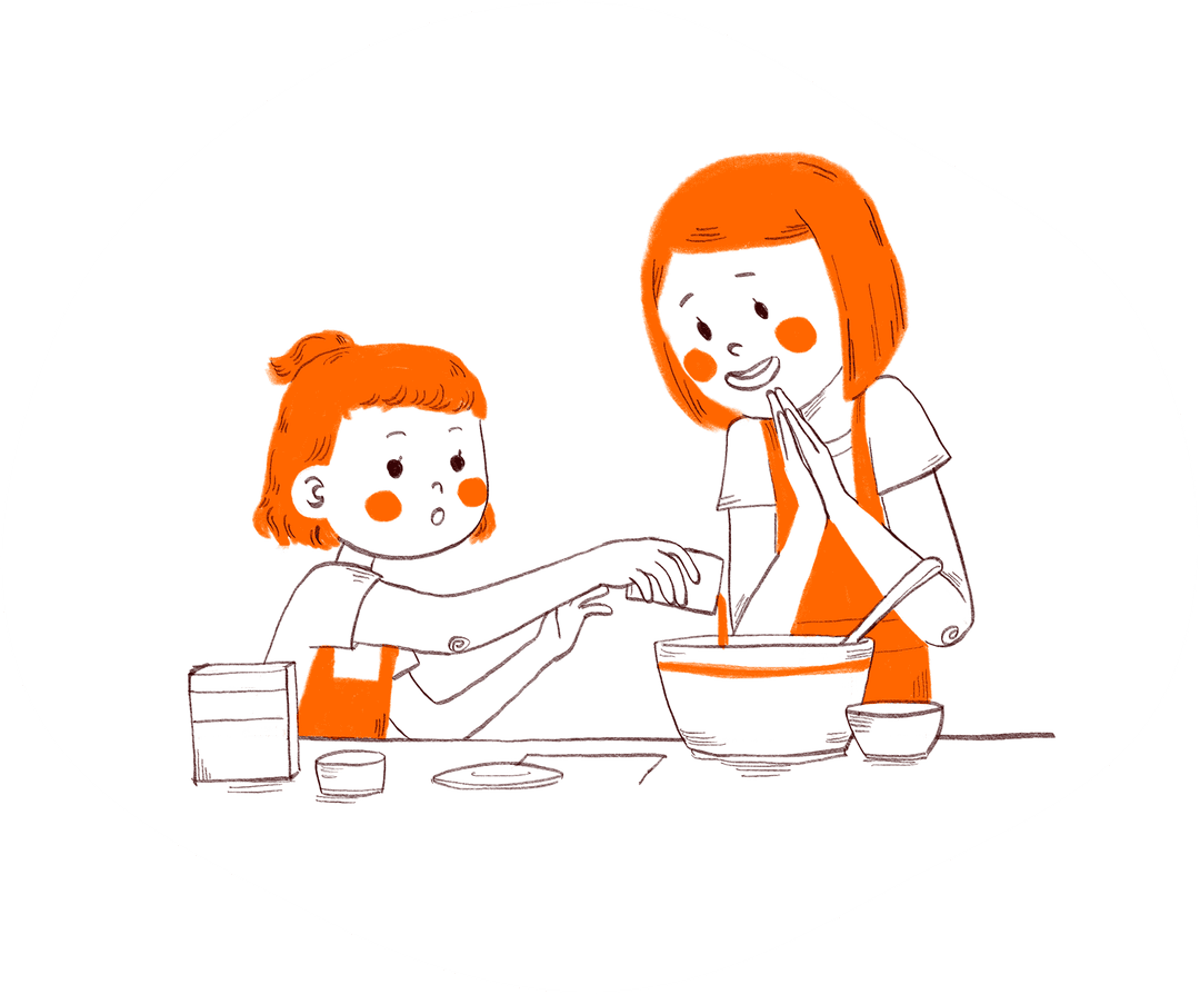 Sandy helping in cooking.