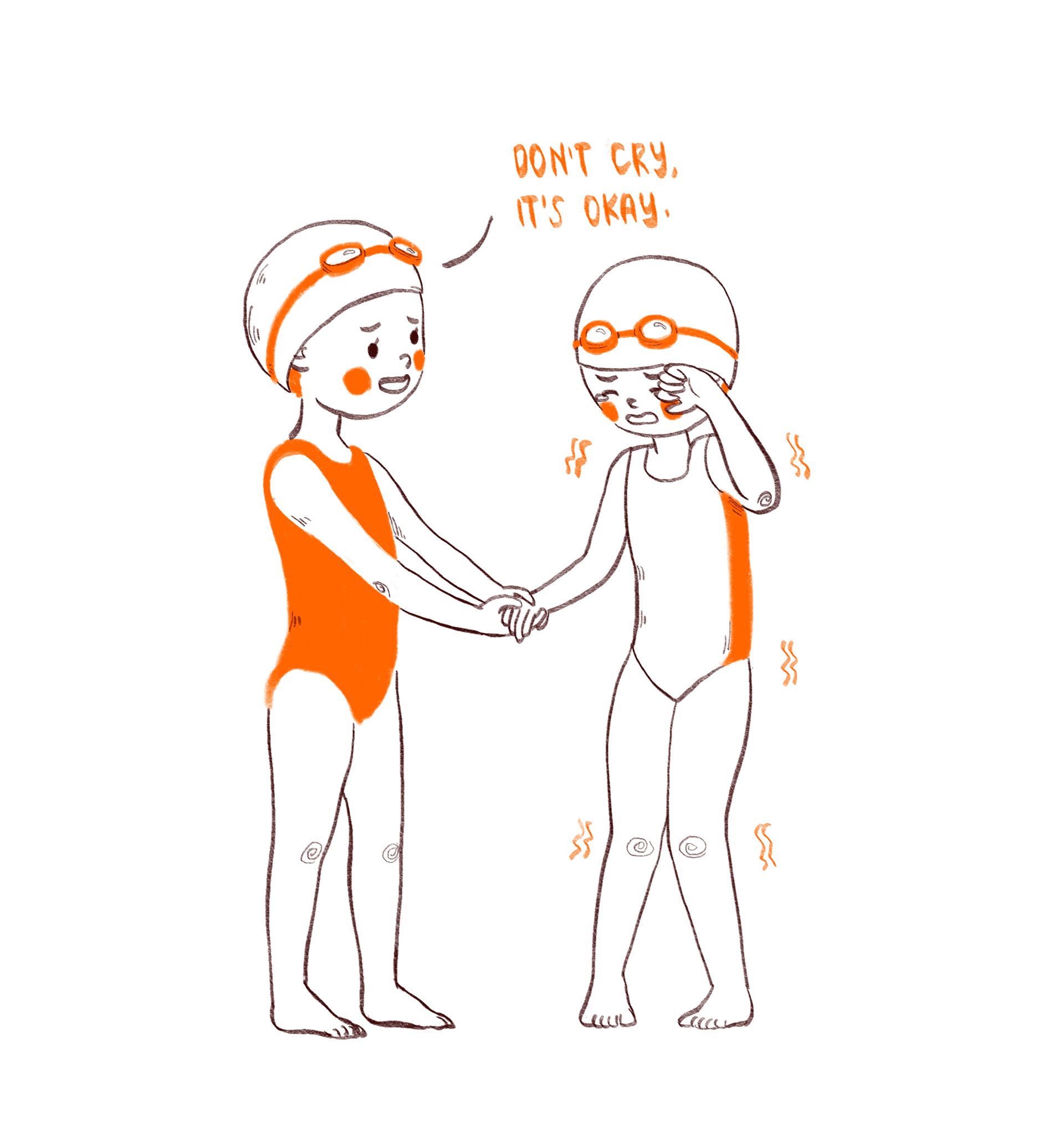 Sandy telling "Don't cry. It's okay." to a friend.